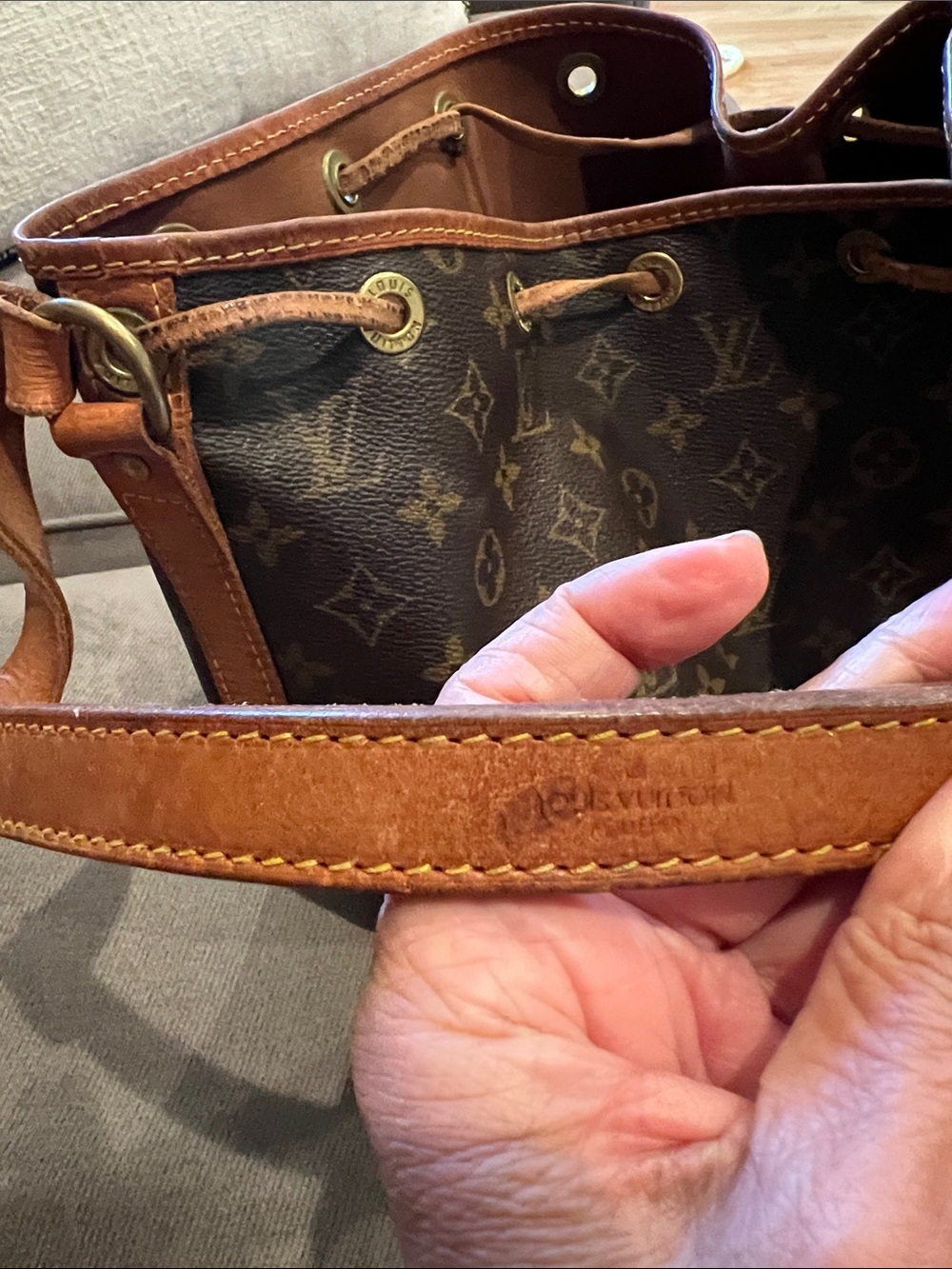 Louis Vuitton Monogram Canvas Drawstring Tote in Brown - Picture 6 of 14